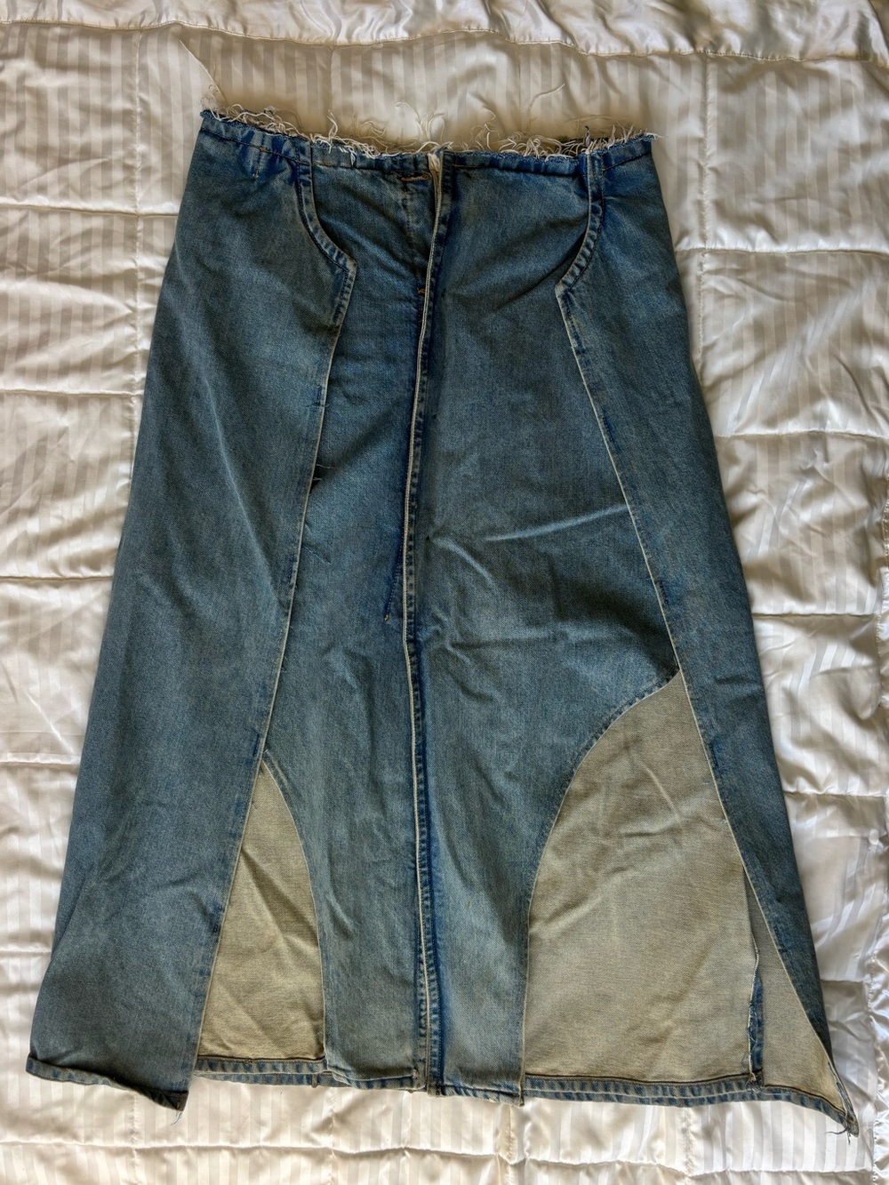 Maison Martin Margiela Two-Tone Blue Denim Maxi Skirt